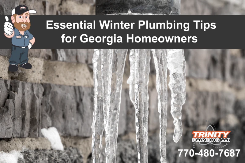 frozen pipe with icicles to show winter plumbing tips for georgia homeowners